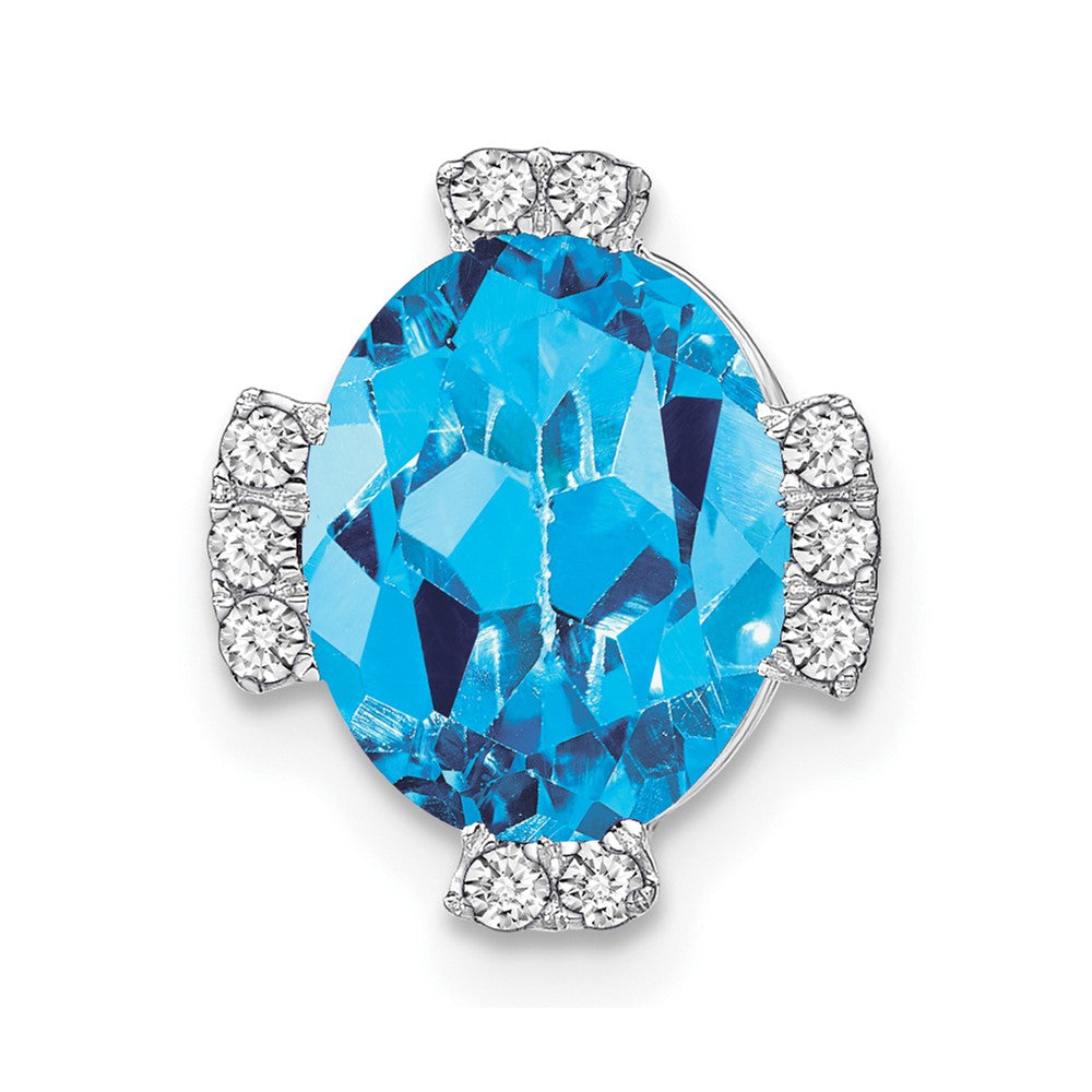 14K Weißgold Oval Blautopas und Echt Diamant Kette Anhänger