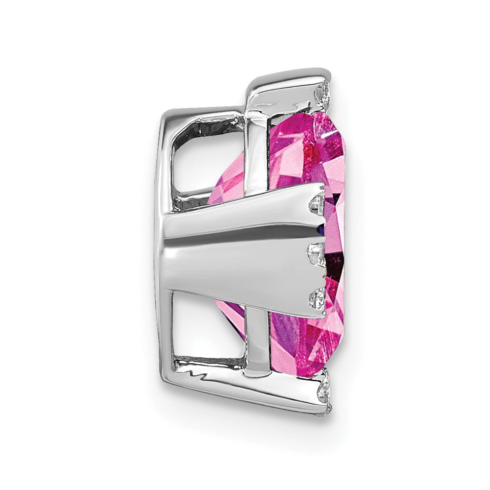 14K Weißgold Oval Erzeugt Rosa Saphir und Echt Diamant Kette Anhänger