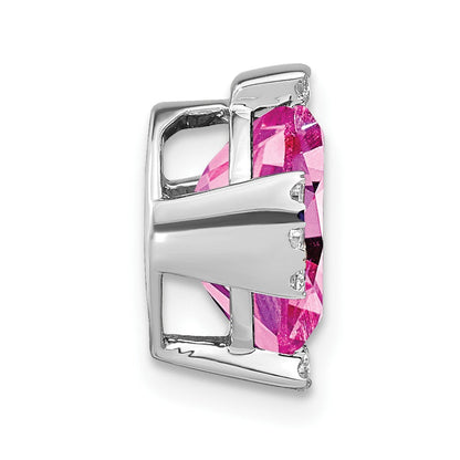 14K Weißgold Oval Erzeugt Rosa Saphir und Echt Diamant Kette Anhänger