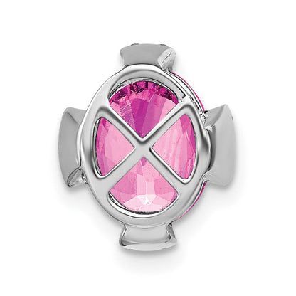 14K Weißgold Oval Erzeugt Rosa Saphir und Echt Diamant Kette Anhänger