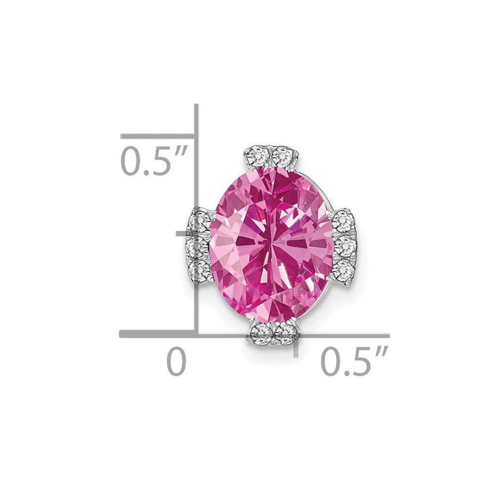 14K Weißgold Oval Erzeugt Rosa Saphir und Echt Diamant Kette Anhänger