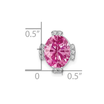 14K Weißgold Oval Erzeugt Rosa Saphir und Echt Diamant Kette Anhänger