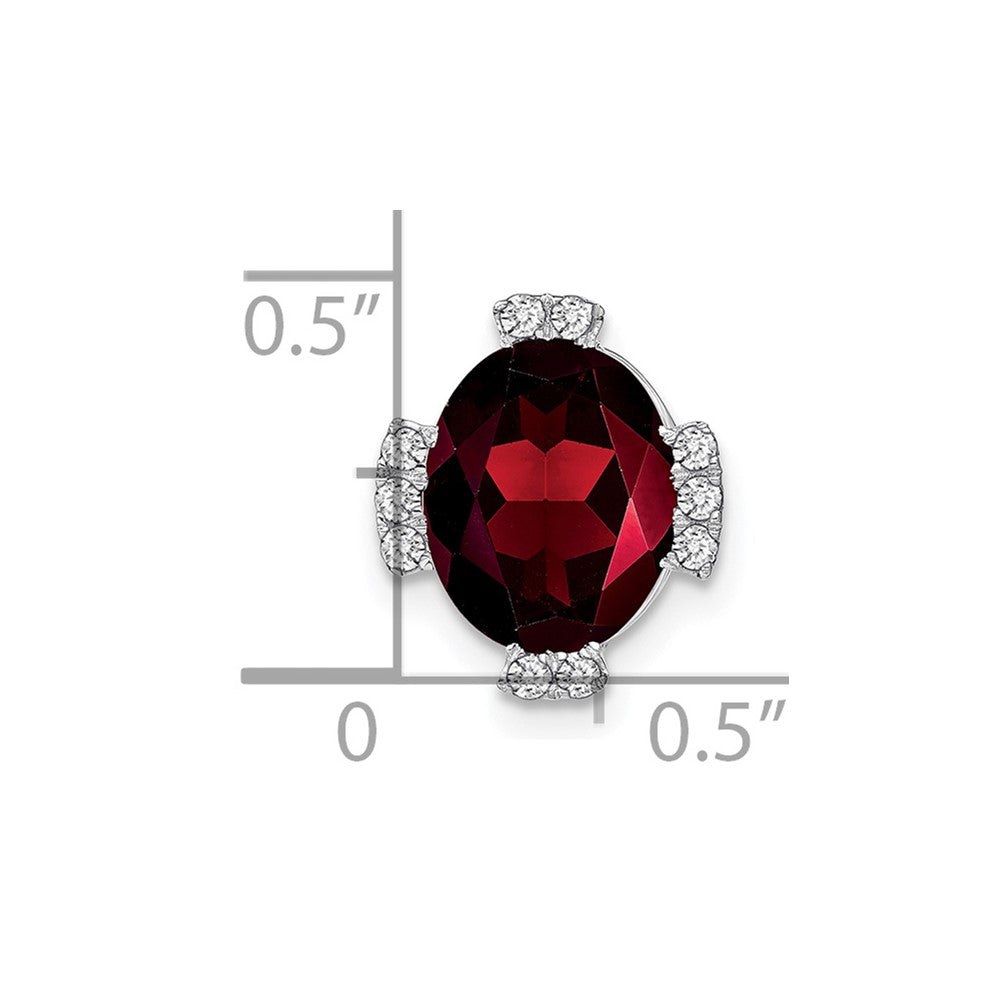 14K Weißgold Oval Granat und Echt Diamant Kette Anhänger