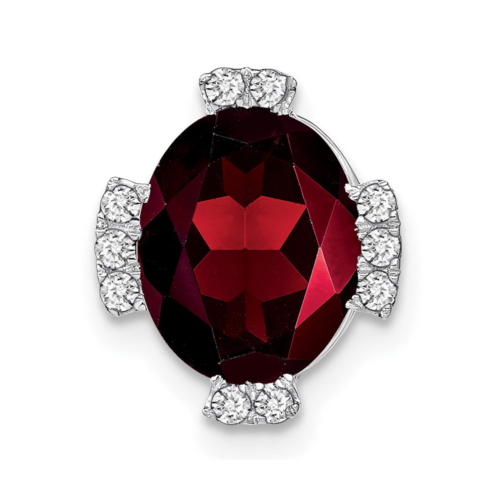 14K Weißgold Oval Granat und Echt Diamant Kette Anhänger