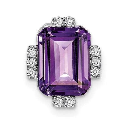 14K Weißgold Octagon Amethyst und Echt Diamant Kette Anhänger