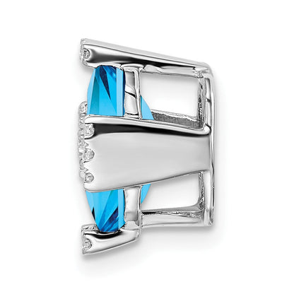 14K Weißgold Octagon Blautopas und Echt Diamant Kette Anhänger