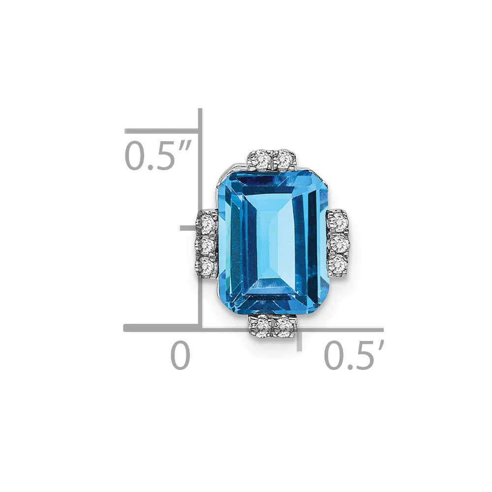 14K Weißgold Octagon Blautopas und Echt Diamant Kette Anhänger