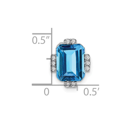 14K Weißgold Octagon Blautopas und Echt Diamant Kette Anhänger