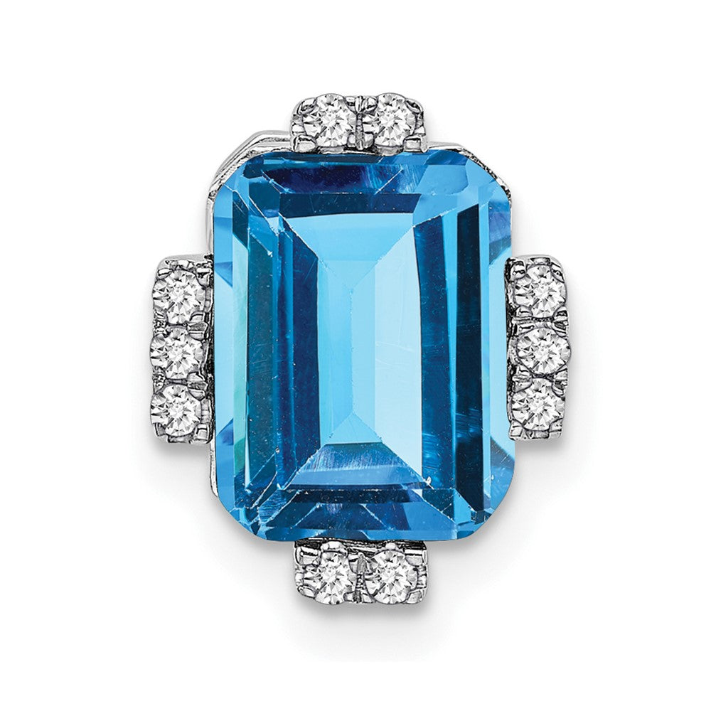 14K Weißgold Octagon Blautopas und Echt Diamant Kette Anhänger