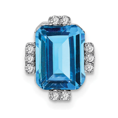 14K Weißgold Octagon Blautopas und Echt Diamant Kette Anhänger
