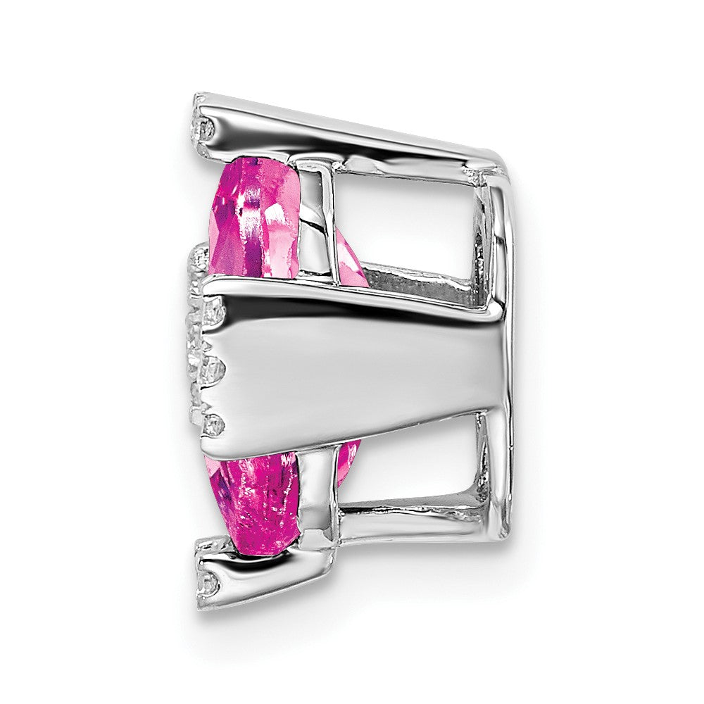 14K Weißgold Octagon Erzeugt Rosa Saphir/real Diamant Kette Anhänger