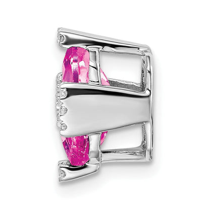 14K Weißgold Octagon Erzeugt Rosa Saphir/real Diamant Kette Anhänger