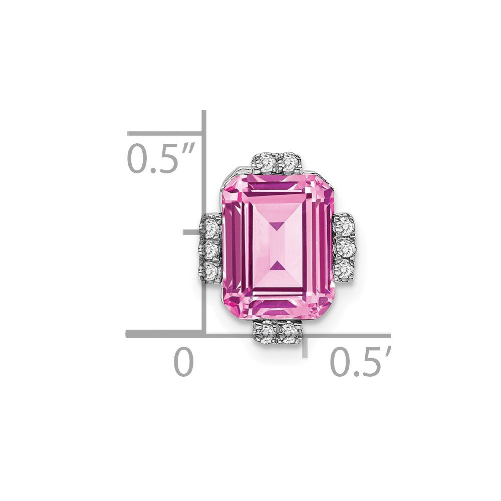14K Weißgold Octagon Erzeugt Rosa Saphir/real Diamant Kette Anhänger