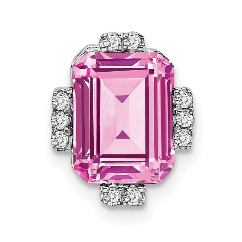 14K Weißgold Octagon Erzeugt Rosa Saphir/real Diamant Kette Anhänger