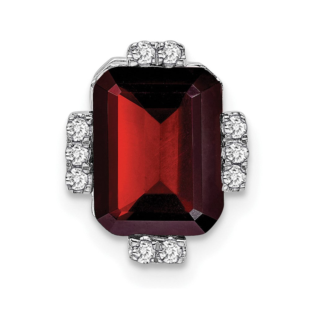 14K Weißgold Octagon Granat und Echt Diamant Kette Anhänger