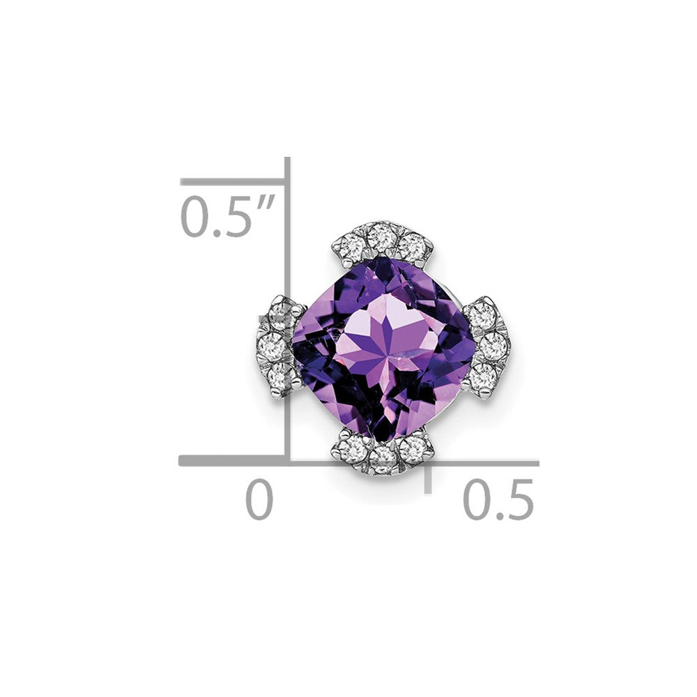 14K Weißgold Kissen Amethyst und Echt Diamant Kette Anhänger