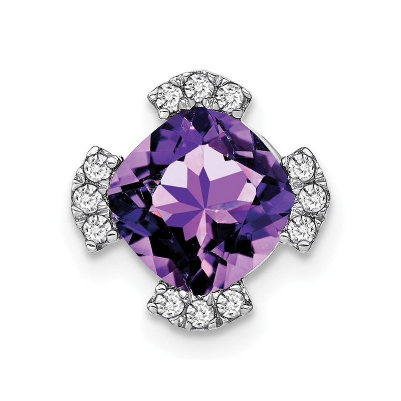 14K Weißgold Kissen Amethyst und Echt Diamant Kette Anhänger