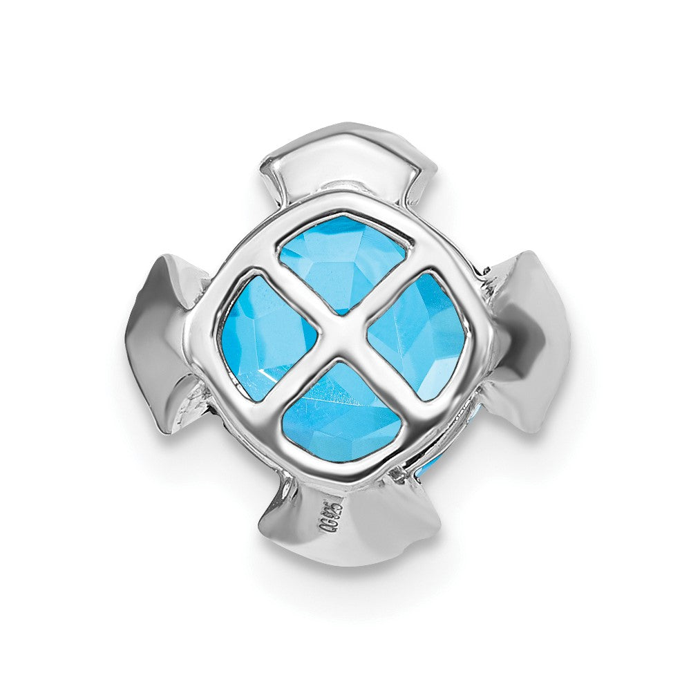 14K Weißgold Kissen Blautopas und Echt Diamant Kette Anhänger