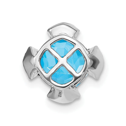 14K Weißgold Kissen Blautopas und Echt Diamant Kette Anhänger