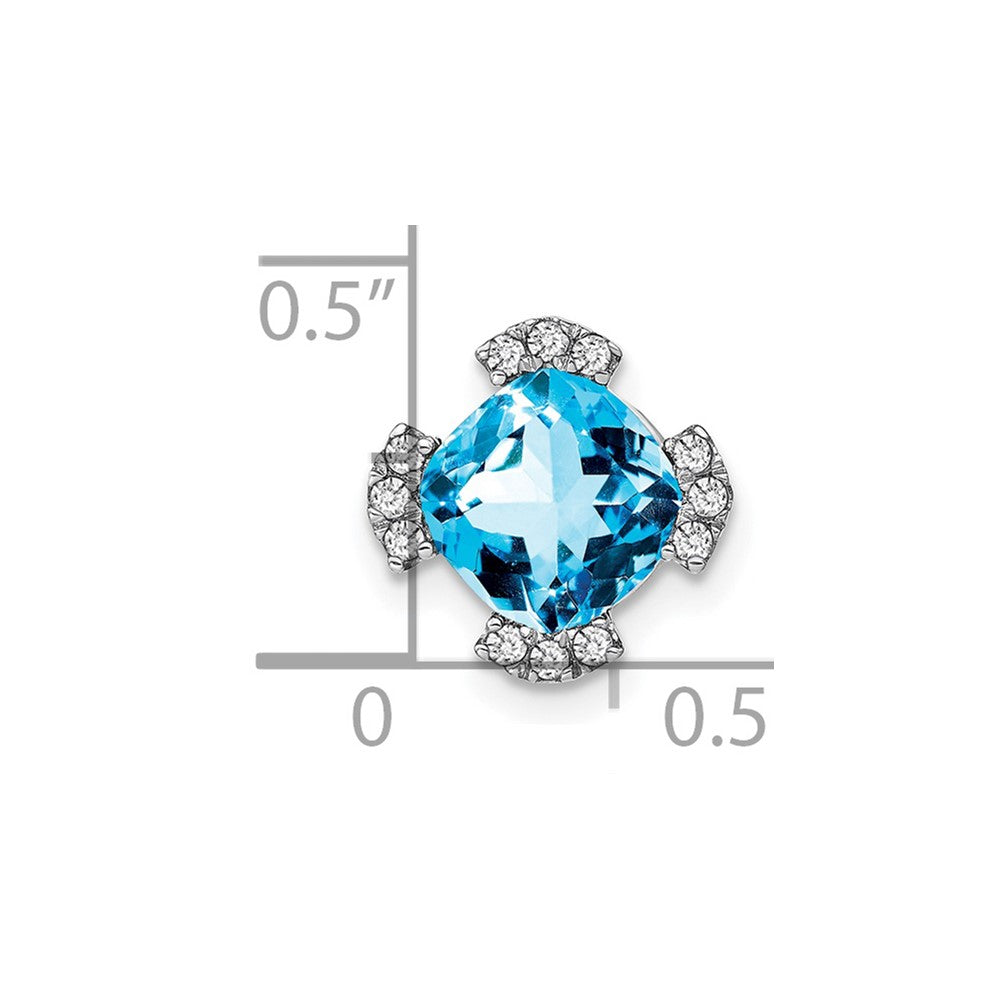 14K Weißgold Kissen Blautopas und Echt Diamant Kette Anhänger