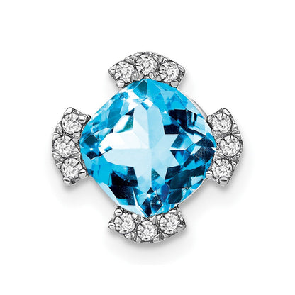 14K Weißgold Kissen Blautopas und Echt Diamant Kette Anhänger