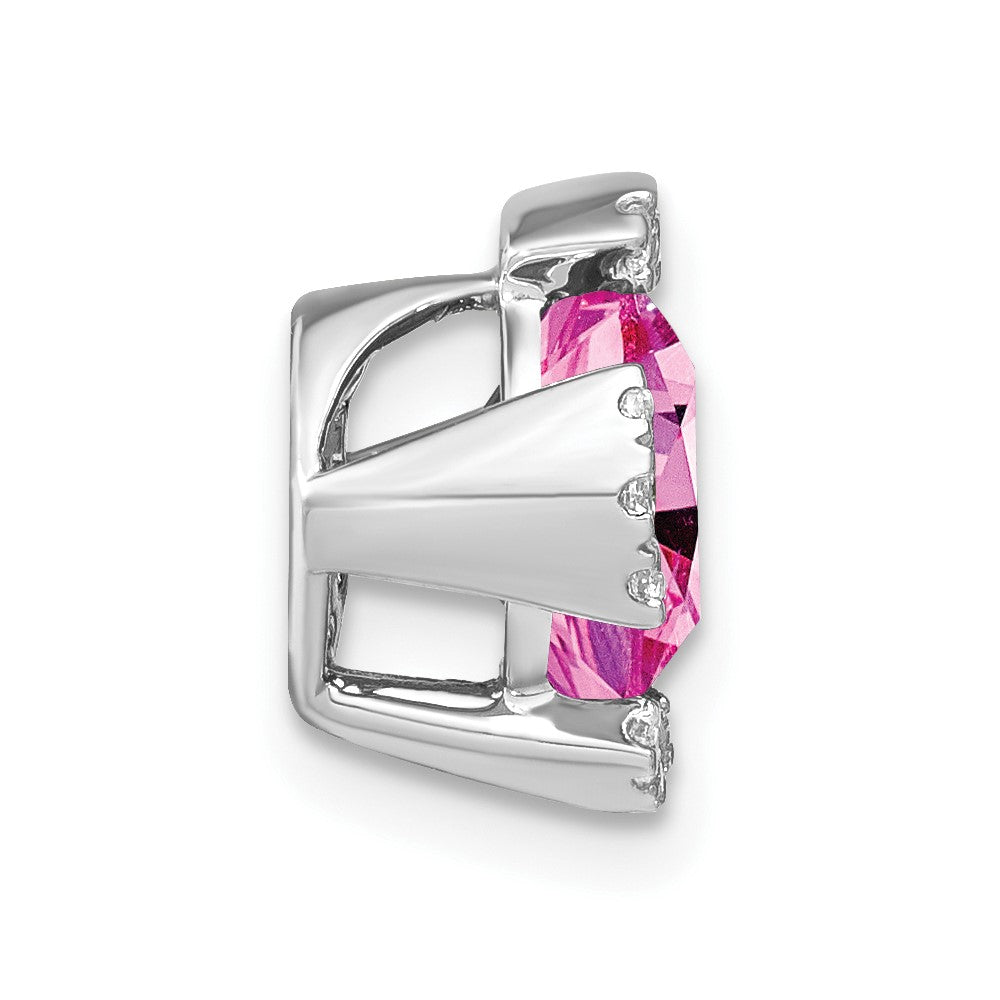 14K Weißgold Kissen Erzeugt Rosa Saphir/real Diamant Kette Anhänger