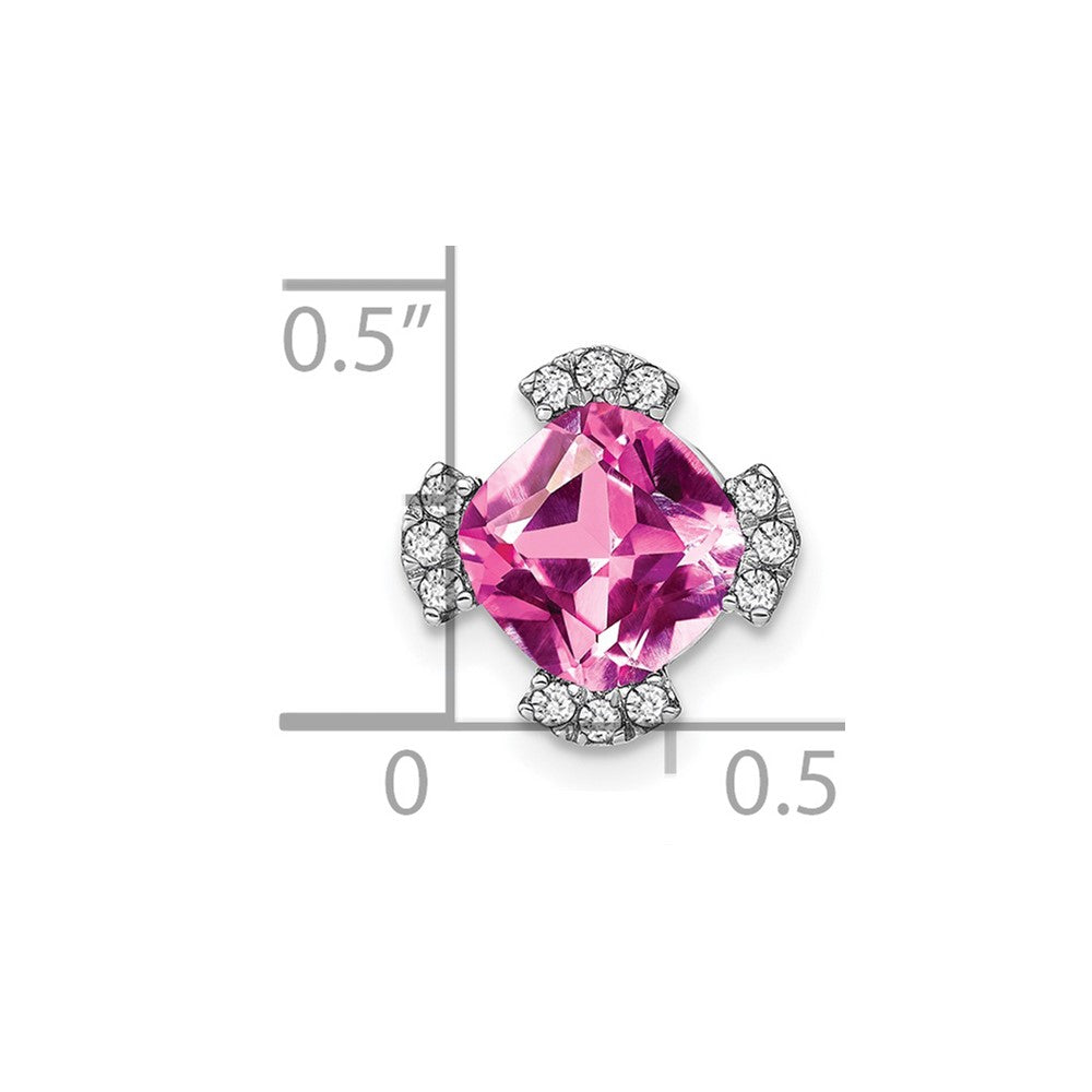 14K Weißgold Kissen Erzeugt Rosa Saphir/real Diamant Kette Anhänger