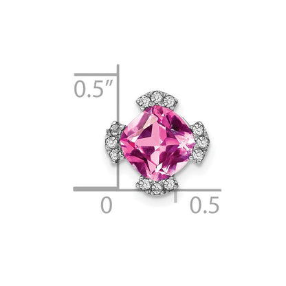 14K Weißgold Kissen Erzeugt Rosa Saphir/real Diamant Kette Anhänger