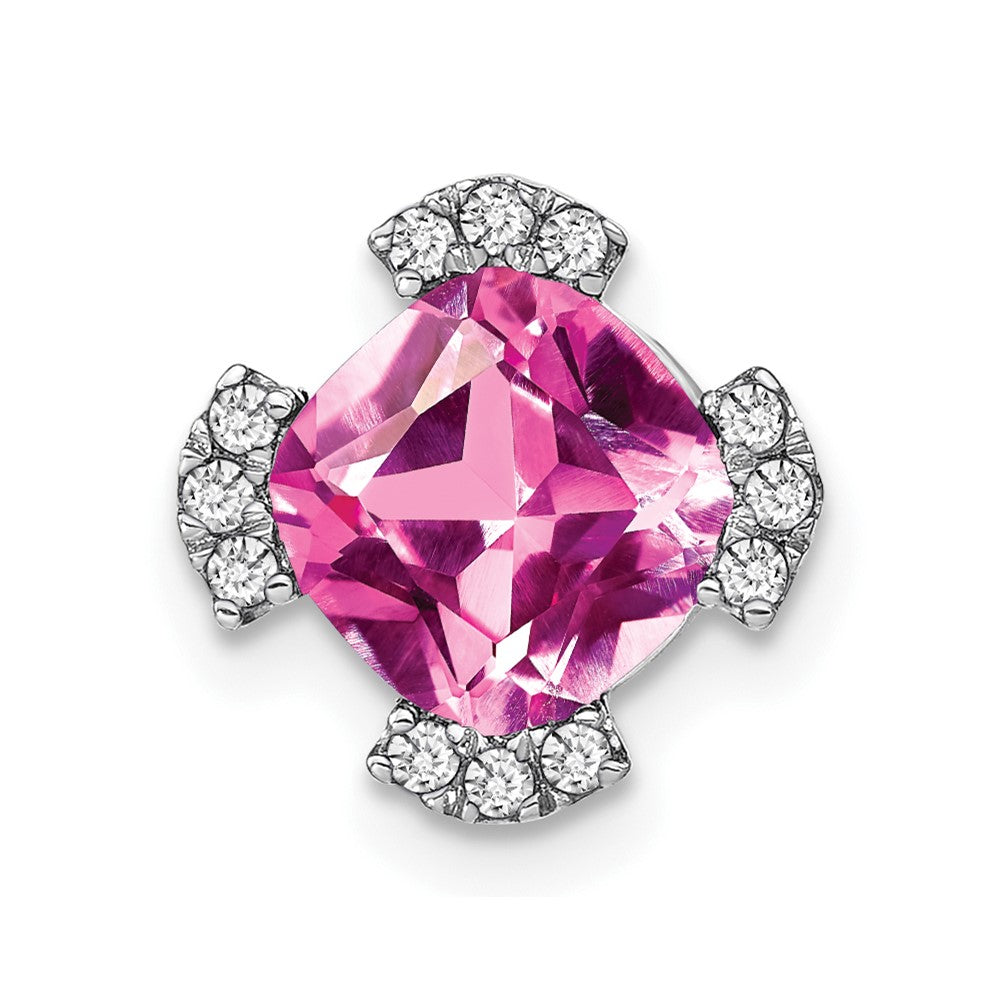 14K Weißgold Kissen Erzeugt Rosa Saphir/real Diamant Kette Anhänger