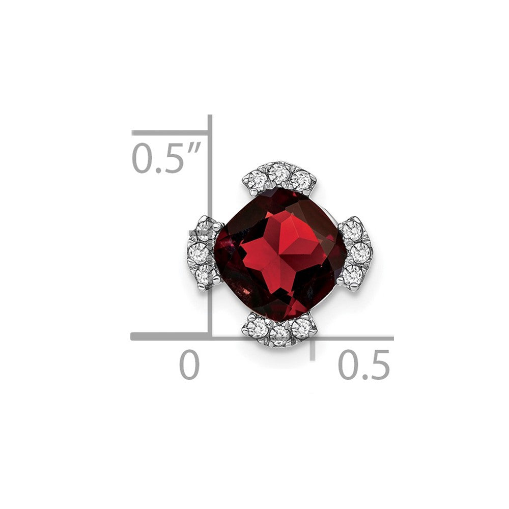 14K Weißgold Kissen Granat und Echt Diamant Kette Anhänger