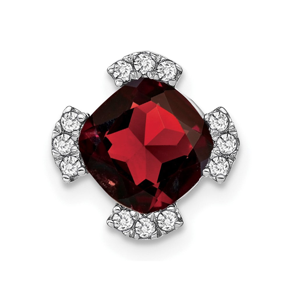 14K Weißgold Kissen Granat und Echt Diamant Kette Anhänger