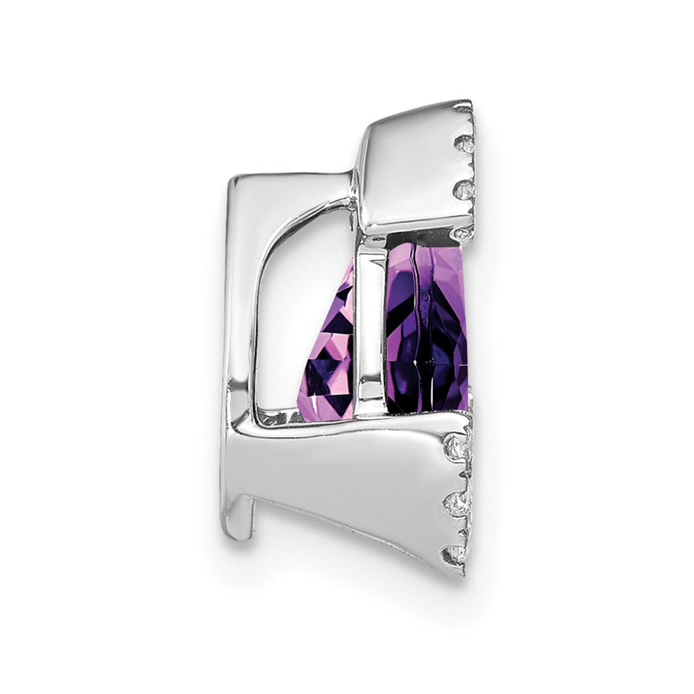 14K Weißgold Tropfen Amethyst und Echt Diamant Kette Anhänger