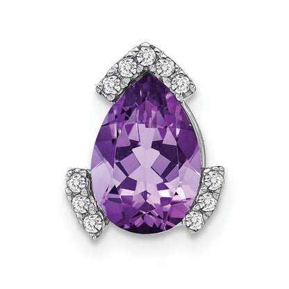 14K Weißgold Tropfen Amethyst und Echt Diamant Kette Anhänger