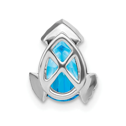 14K Weißgold Tropfen Blautopas und Echt Diamant Kette Anhänger