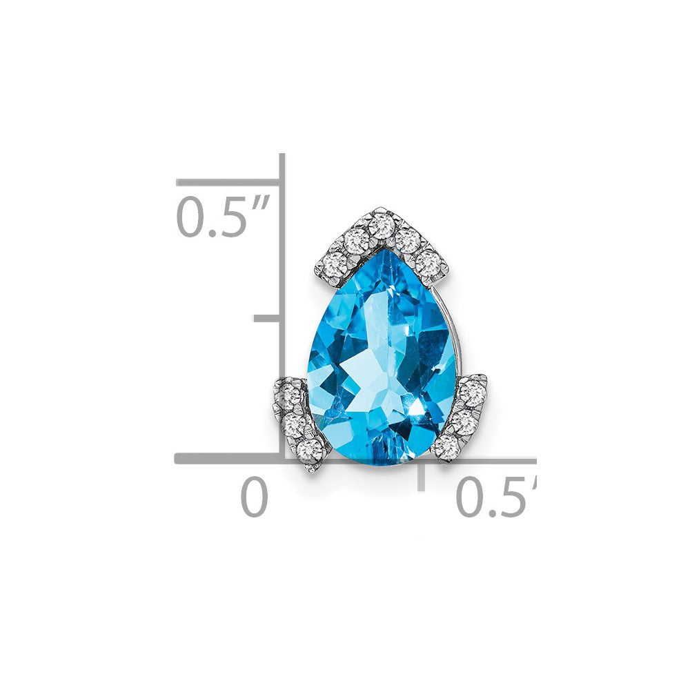 14K Weißgold Tropfen Blautopas und Echt Diamant Kette Anhänger