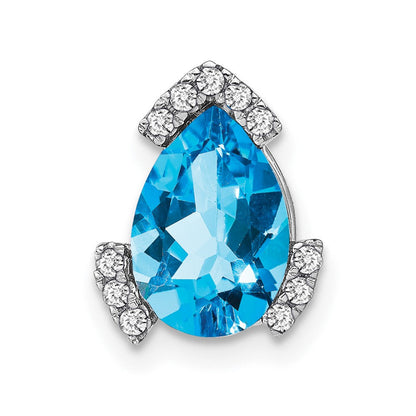 14K Weißgold Tropfen Blautopas und Echt Diamant Kette Anhänger