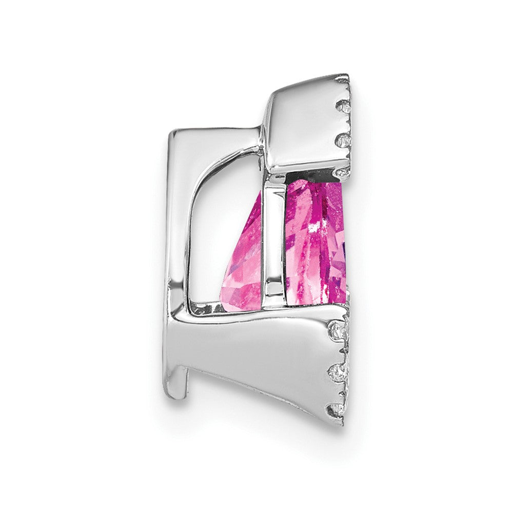 14K Weißgold Tropfen Erzeugt Rosa Saphir und Echt Diamant Kette Anhänger