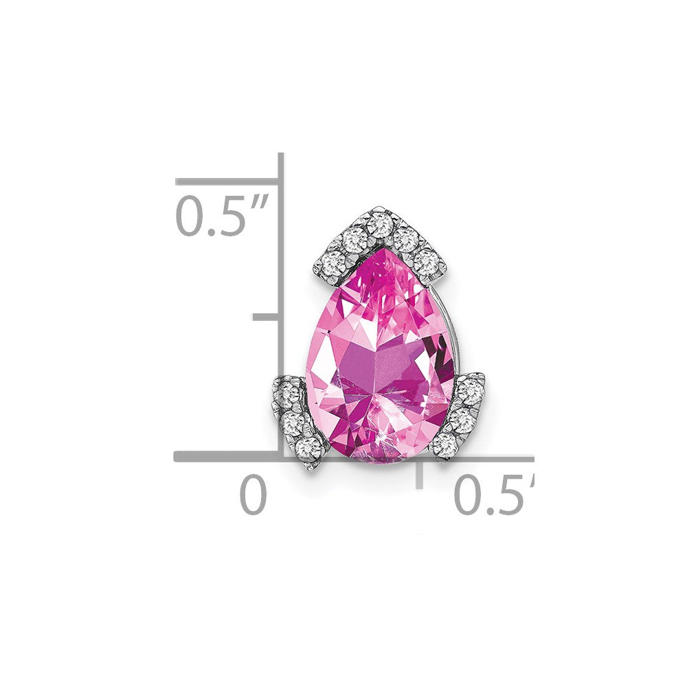 14K Weißgold Tropfen Erzeugt Rosa Saphir und Echt Diamant Kette Anhänger
