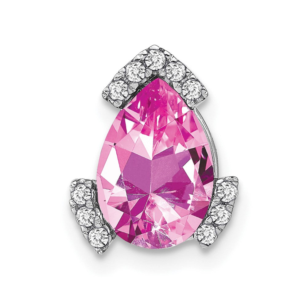 14K Weißgold Tropfen Erzeugt Rosa Saphir und Echt Diamant Kette Anhänger