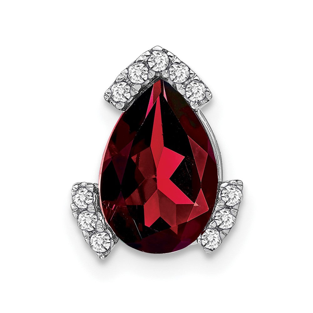 14K Weißgold Tropfen Granat und Echt Diamant Kette Anhänger