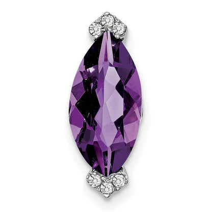 14K Weißgold Marquise Amethyst und Echt Diamant Kette Anhänger