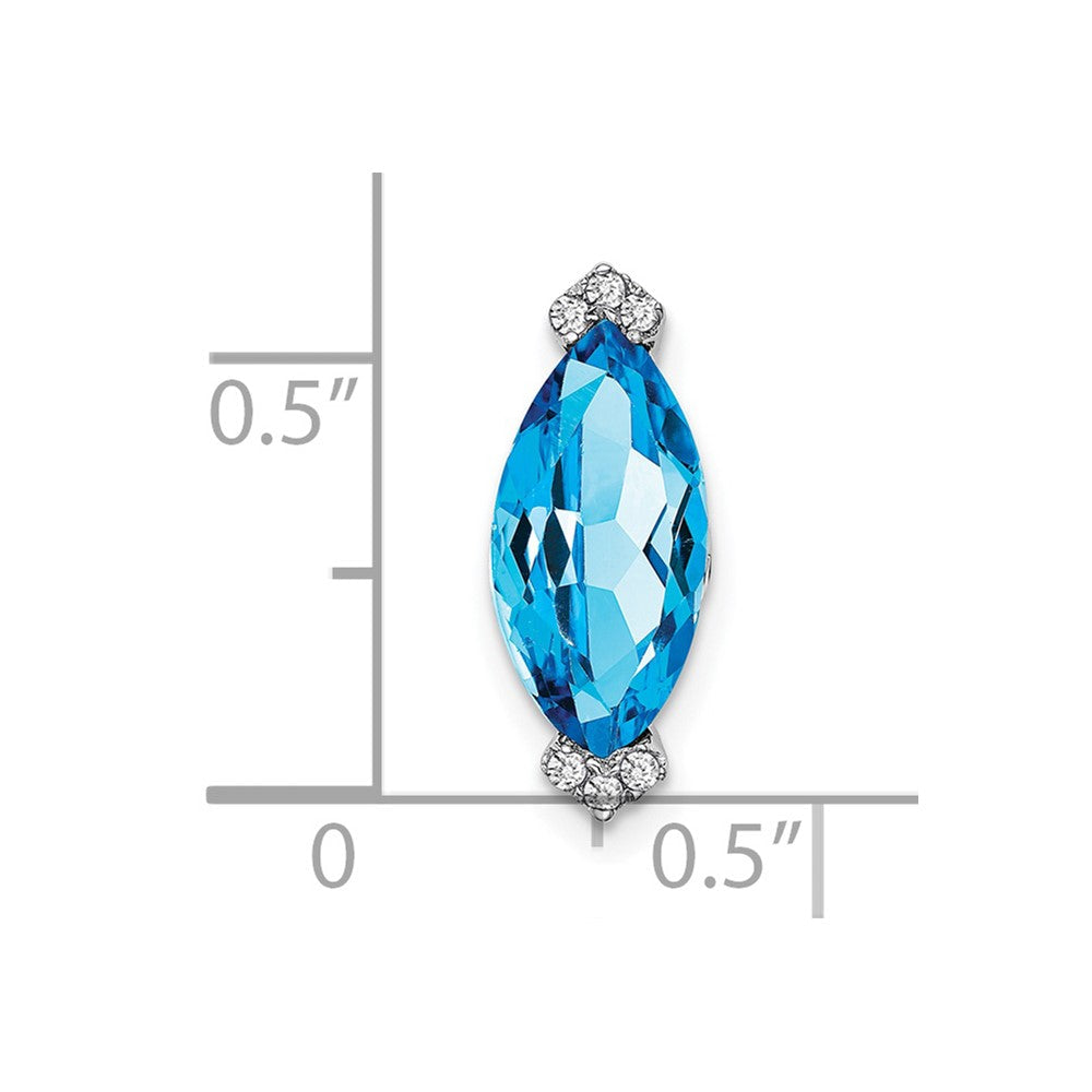 14K Weißgold Marquise Blautopas und Echt Diamant Kette Anhänger