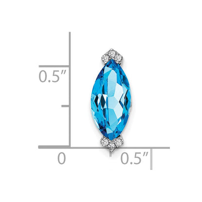 14K Weißgold Marquise Blautopas und Echt Diamant Kette Anhänger