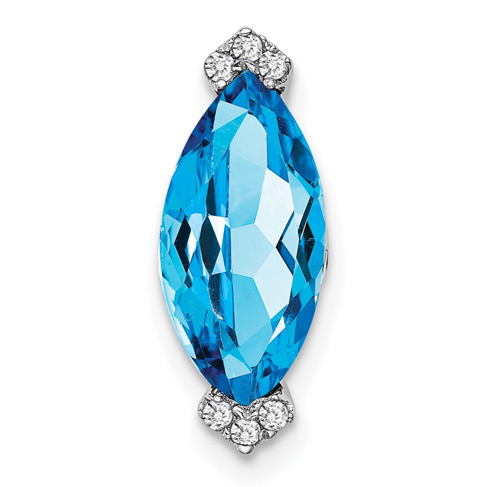 14K Weißgold Marquise Blautopas und Echt Diamant Kette Anhänger
