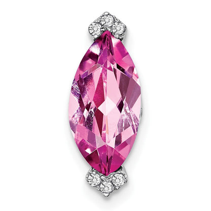 14K Weißgold Marquise Creat. Rosa Saphir/real Diamant Kette Anhänger