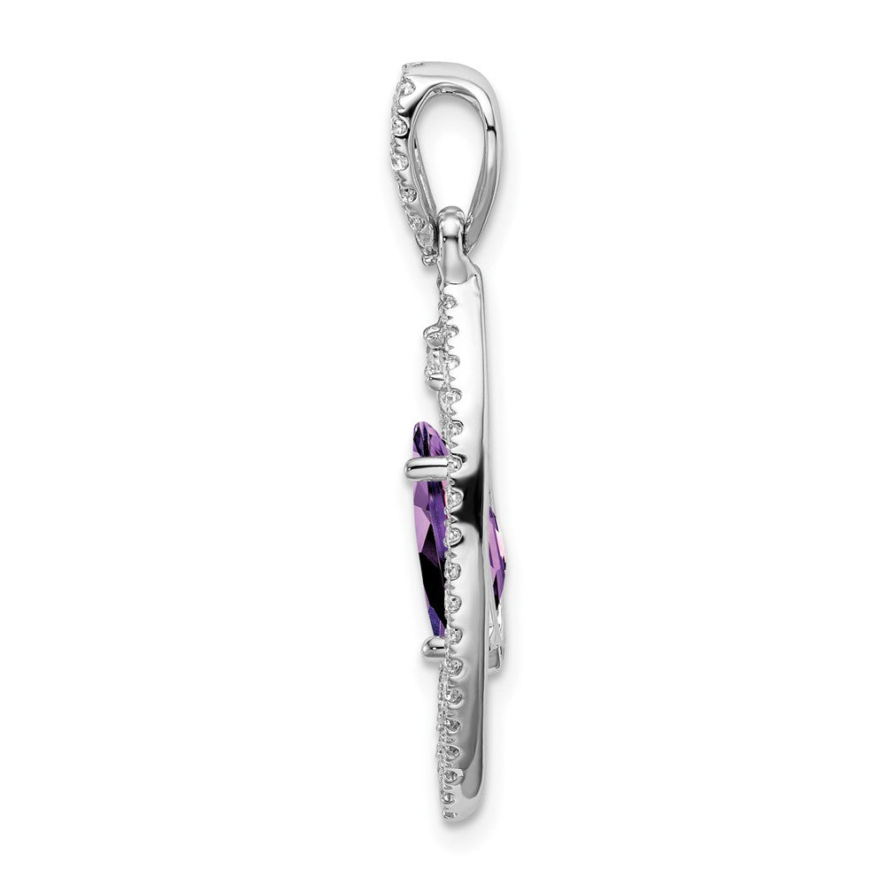 14K Weißgold Marquise Amethyst und Echt Diamant Kette Anhänger