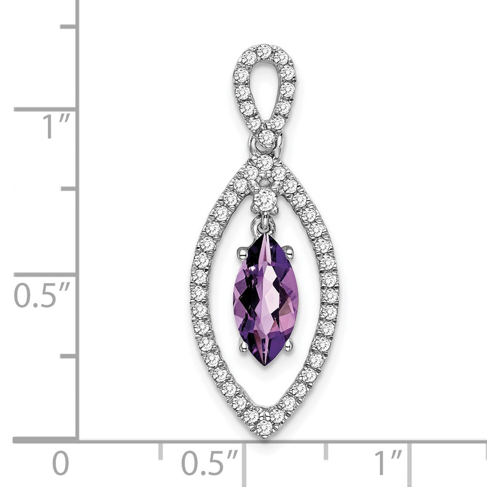 14K Weißgold Marquise Amethyst und Echt Diamant Kette Anhänger
