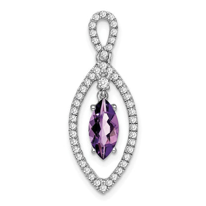 14K Weißgold Marquise Amethyst und Echt Diamant Kette Anhänger