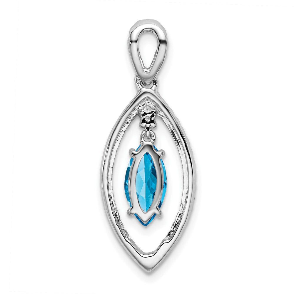 14K Weißgold Marquise Blautopas und Echt Diamant Kette Anhänger