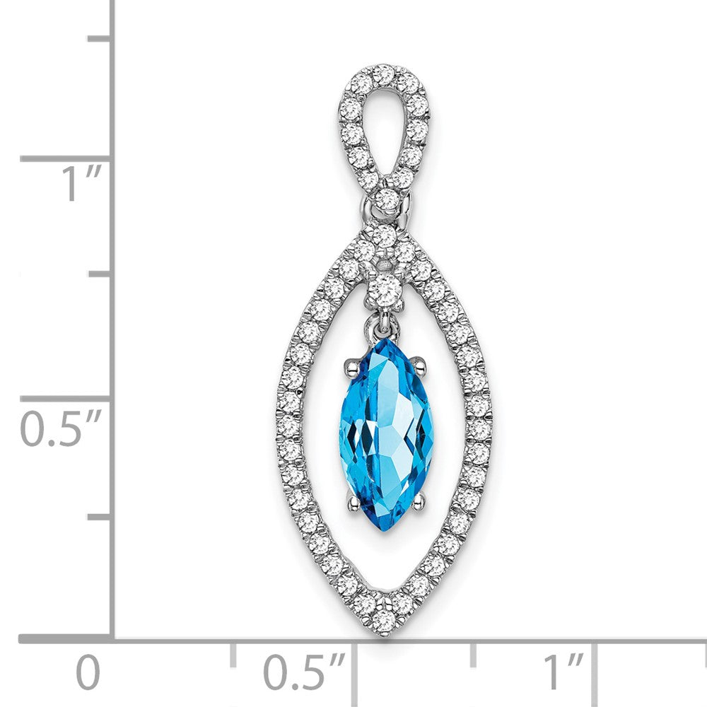 14K Weißgold Marquise Blautopas und Echt Diamant Kette Anhänger